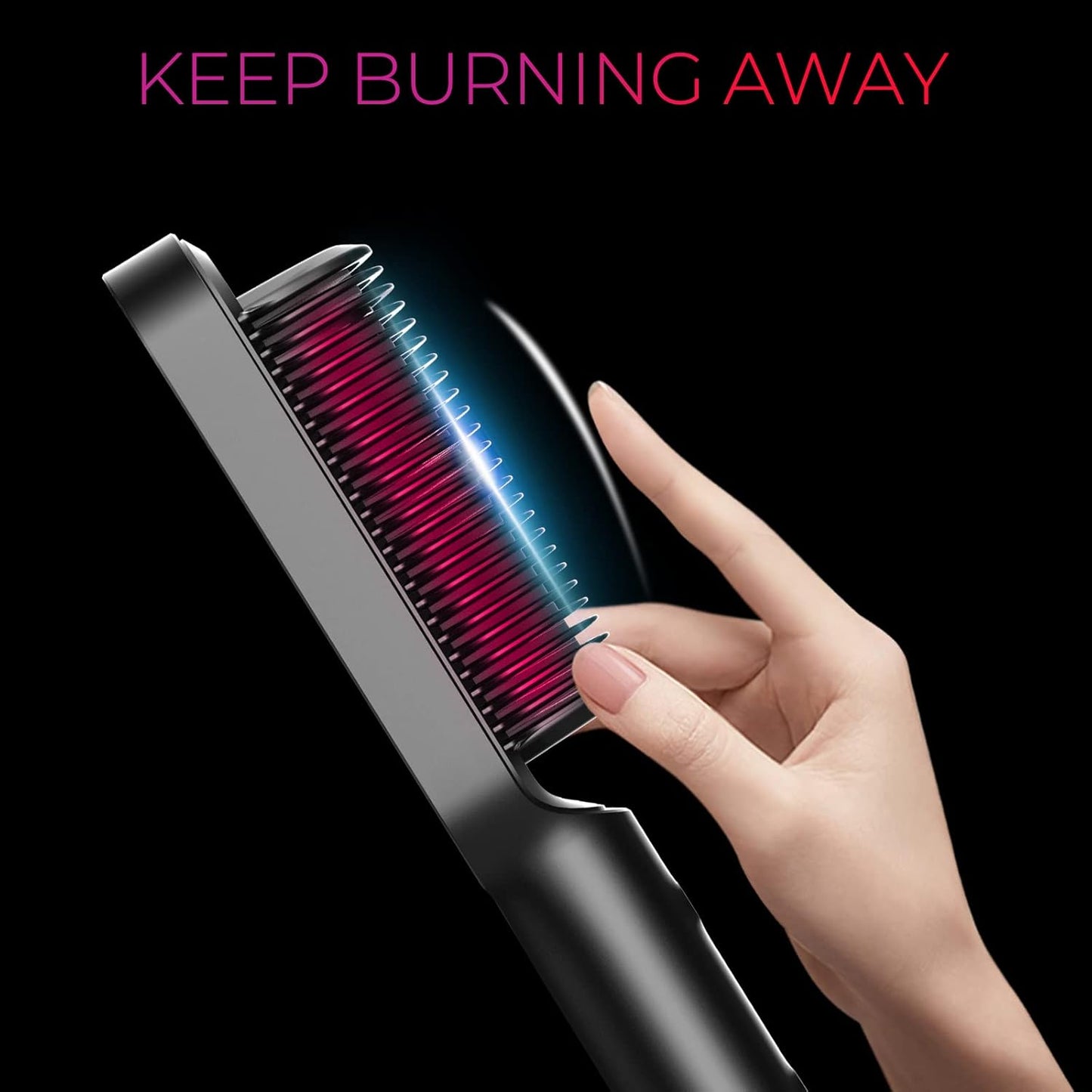 Hair Straightener Brush, Ring Hair Straightener Comb Straightening Brush for Women with 5 Temps 20S Fast Heating & Dual Voltage, Black