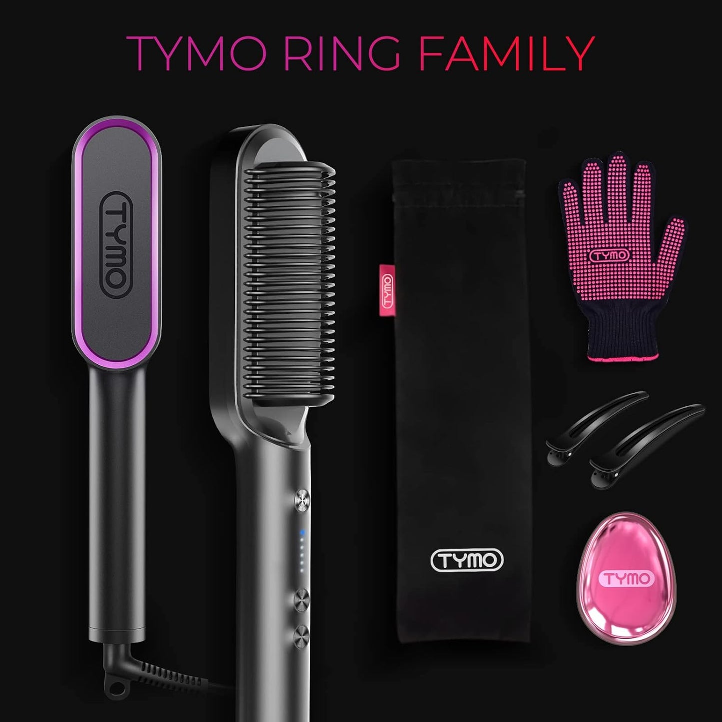 Hair Straightener Brush, Ring Hair Straightener Comb Straightening Brush for Women with 5 Temps 20S Fast Heating & Dual Voltage, Black