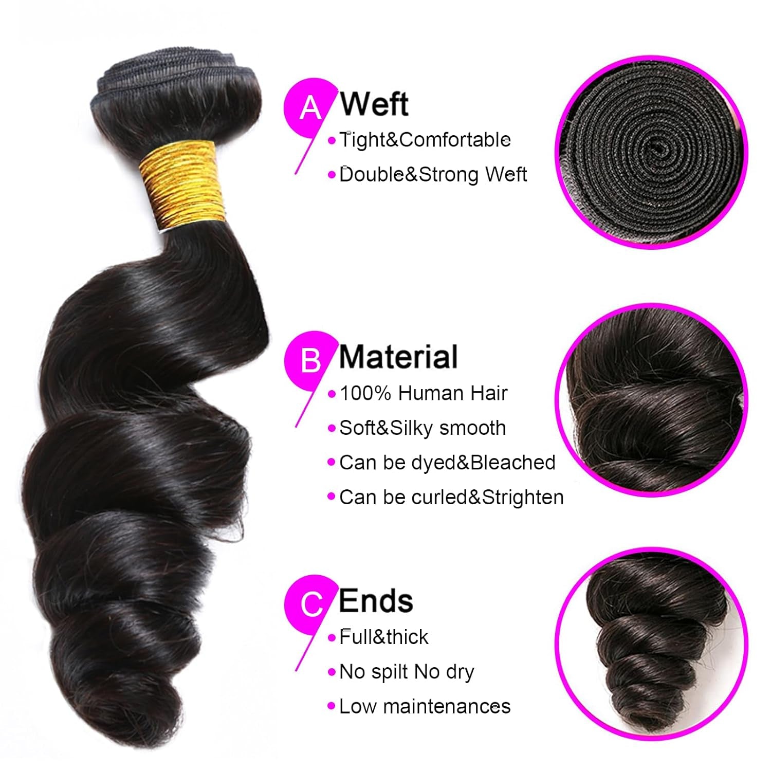 12A Loose Wave Human Hair Single Bundle 20 Inch 100% Unprocessed Brazilian Virgin Hair Weave Bundle Remy Hair Extensions Natural Color for Black Women