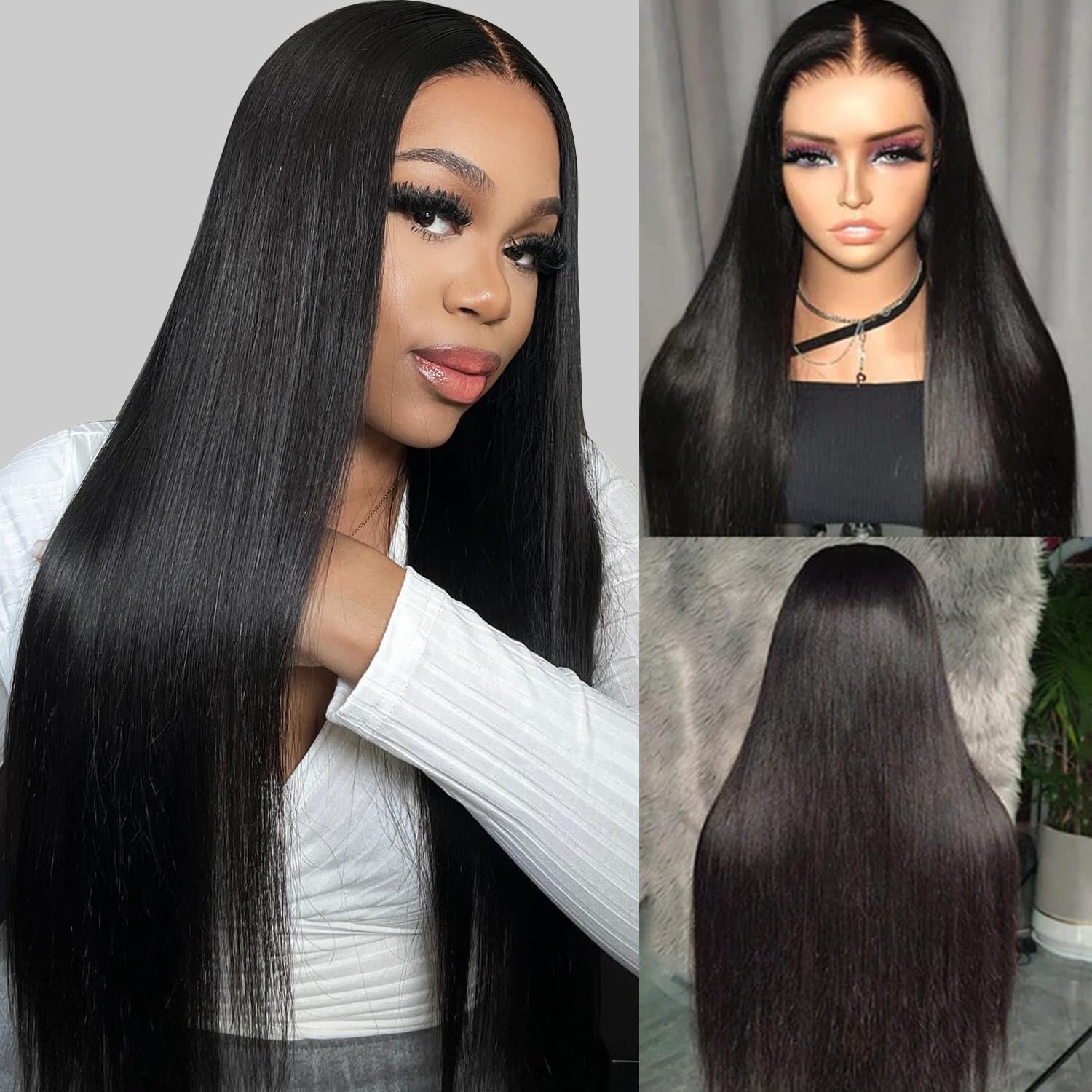 Wear and Go Glueless Wigs Human Hair Pre Plucked Pre Cut 180% Density Straight Lace Front Wigs 4X4 Closure Wigs Human Hair for Women 24 Inch