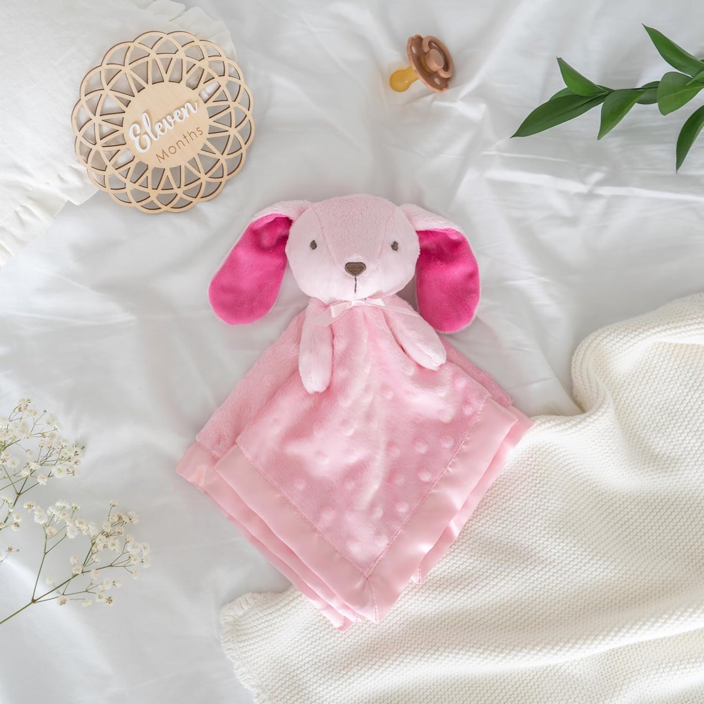 Baby Luxury Blanket - Ultra-Soft Bunny Lovey Security Blanket with Satin Trim | Plush Comforter for Newborns, Infants, and Toddlers - Perfect, Cozy Sleep Aid for Babies