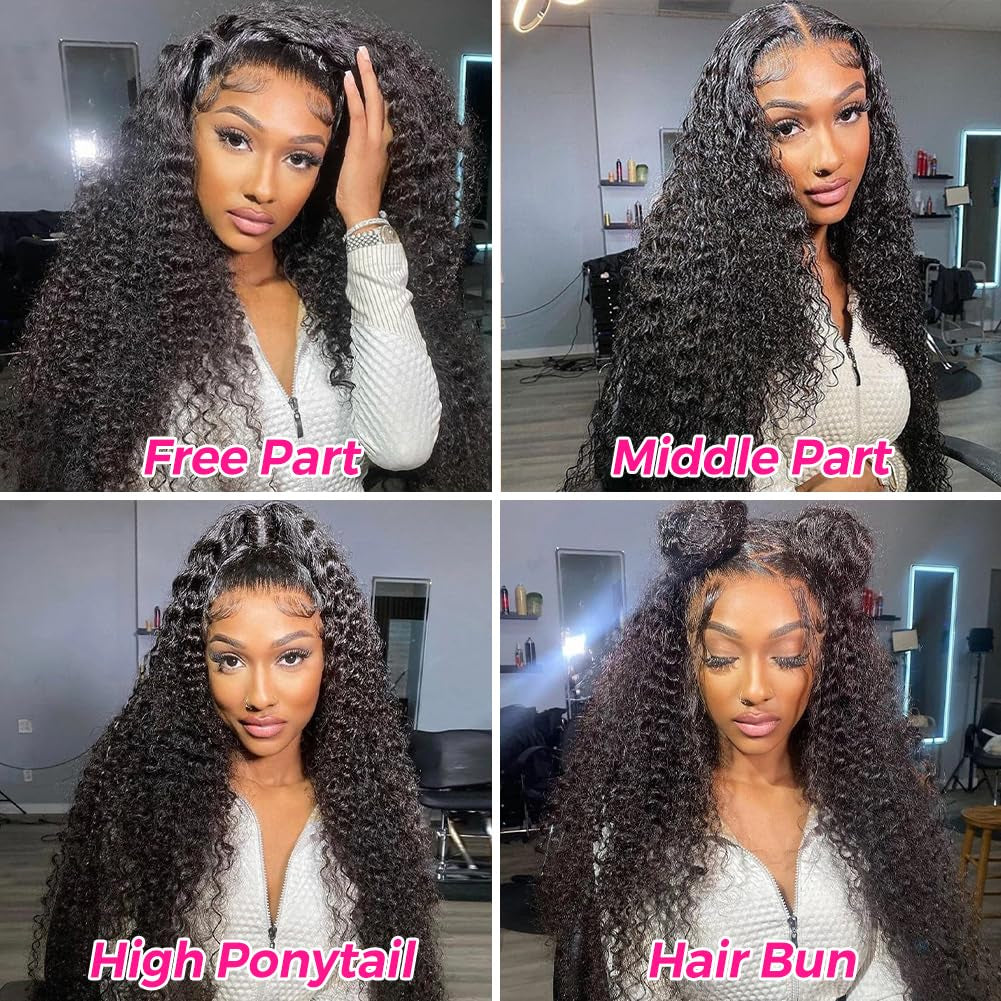 13X4 HD Transparent Lace Front Wigs Human Hair Pre Plucked Bleached Knots with Baby Hair 12A 180 Density Brazilian Deep Wave Frontal Wigs for Black Women(26 Inch, Black Color)