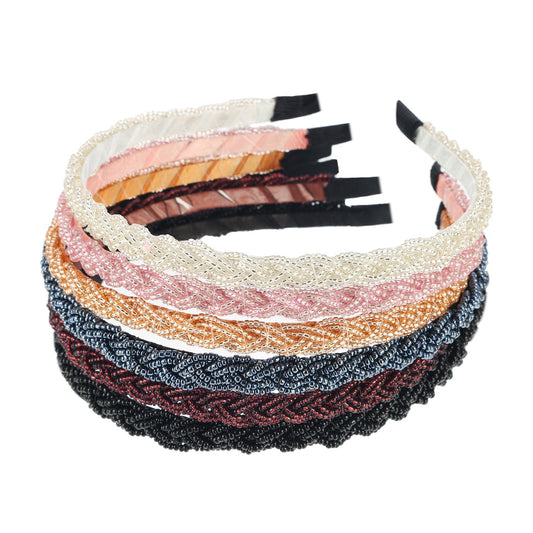 6 Pieces Beaded Headbands for Women Sparkly Crystal Beaded Hair Hoop Hairbands Multiple Color Hair Accessories Head Bands Christmas Gift(Classic Colors)