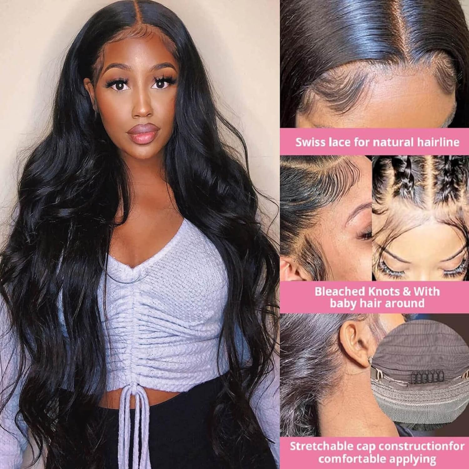 13X4 Body Wave Lace Front Wigs Human Hair for Women 180% Density HD Lace Front Wigs Human Hair Pre Plucked with Baby Hair Natural Hairline Brazilian Virgin Glueless Human Hair Wigs (24 Inch)