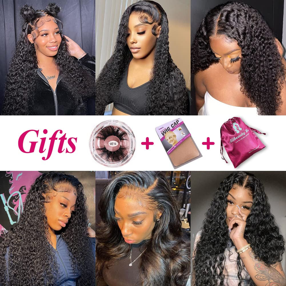 13X4 HD Transparent Lace Front Wigs Human Hair Pre Plucked Hairline with Baby Hair 180 Density Brazilian Water Wave Wigs for Black Women(20 Inch)