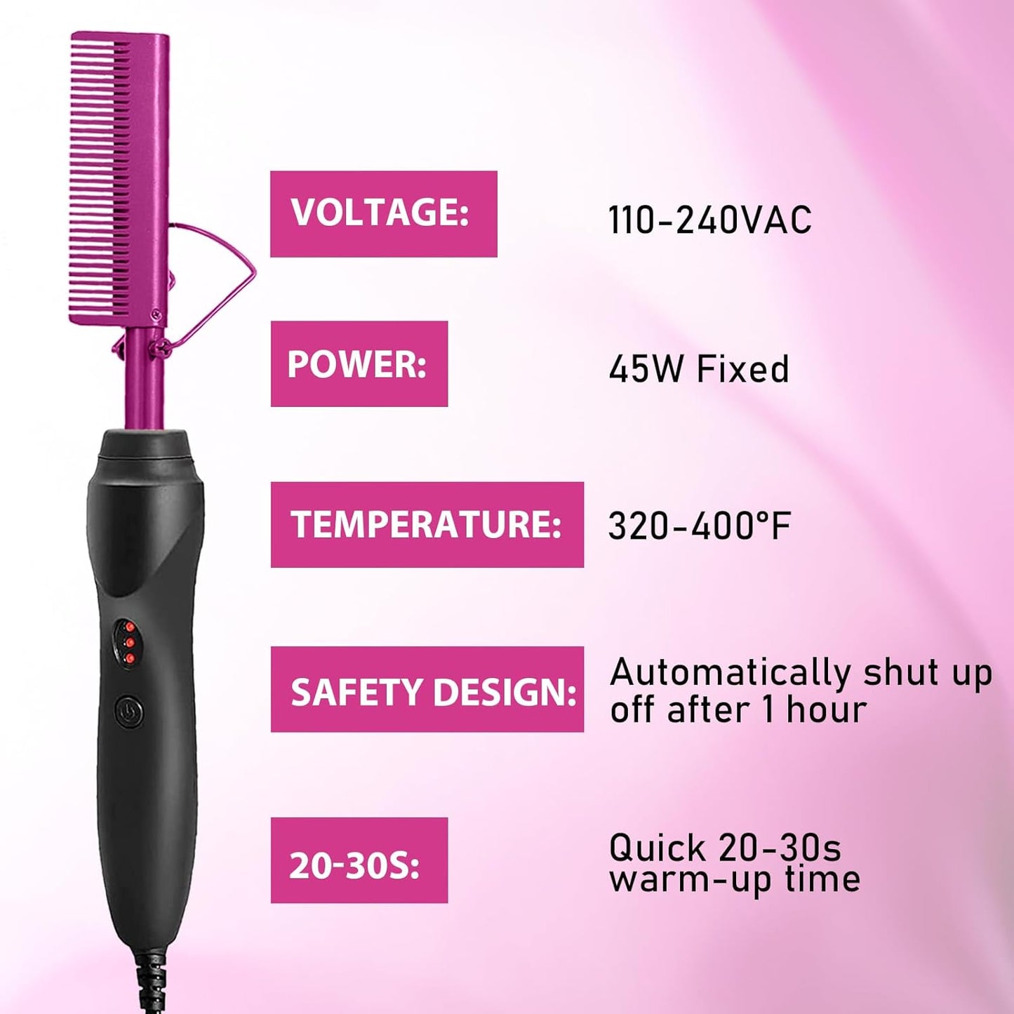 Hot Comb Straightener for Wigs and Natural Hair - Ceramic Electric Hair Straightening Comb, Curling Iron & Pressing Combs Kit