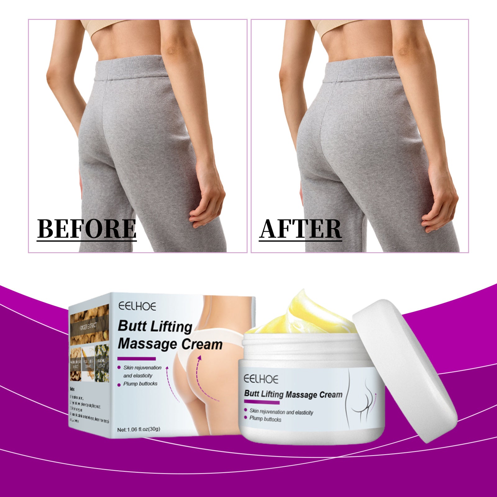 EELHOE Buttock Lifting Massage Cream Buttock Contouring Firming Massage Slimming Treatment Cream