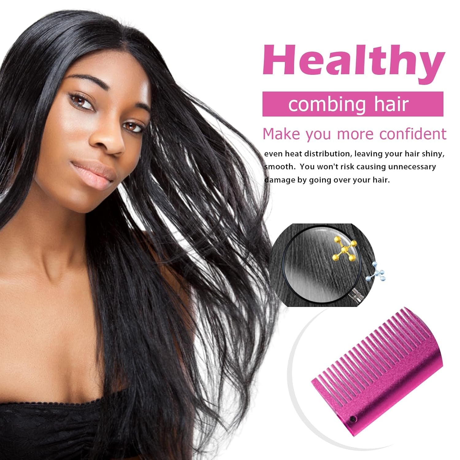 Hot Comb Straightener for Wigs and Natural Hair - Ceramic Electric Hair Straightening Comb, Curling Iron & Pressing Combs Kit