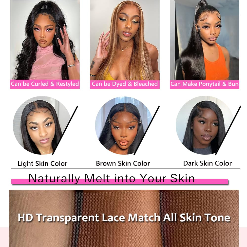 250% Density 30 Inch 13X6 Lace Front Wigs Human Hair Straight HD Transparent Lace Front Human Hair Wigs for Black Women Glueless Wigs Human Hair Pre Plucked with Baby Hair