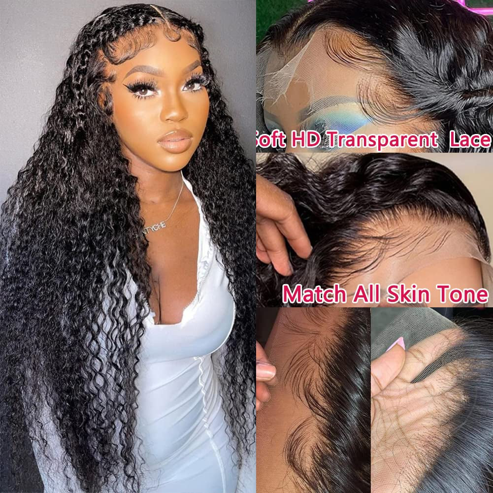 13X4 HD Transparent Lace Front Wigs Human Hair Pre Plucked Hairline with Baby Hair 180 Density Brazilian Water Wave Wigs for Black Women(20 Inch)