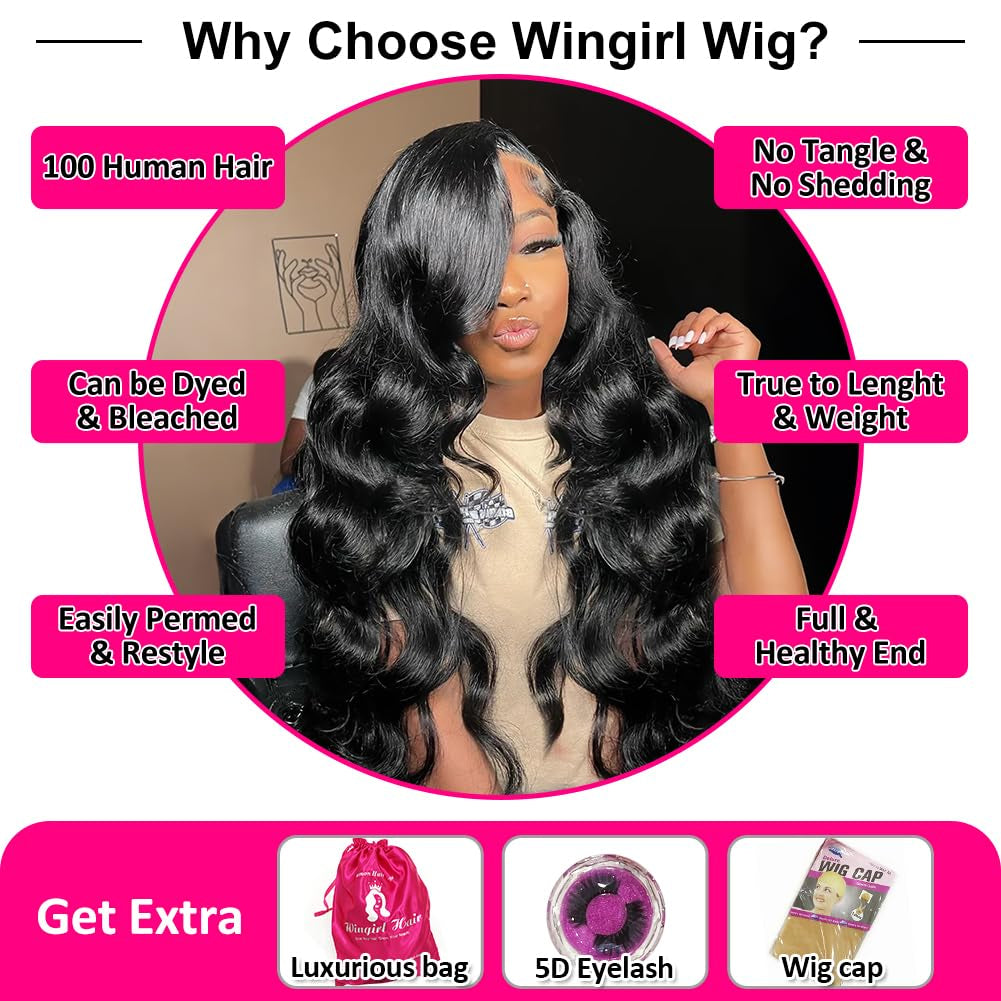 220 Density HD Lace Front Wigs Human Hair Pre Plucked 13X5 Transparent Body Wave Lace Frontal Wig with Baby Hair 12A Glueless Human Hair Wigs for Women Black Color 24 Inch