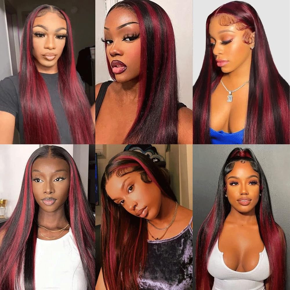 P1B99J Wine Red Ombre Straight Human Hair Bundles - 30 Inch Burgundy Two Tone Bundles