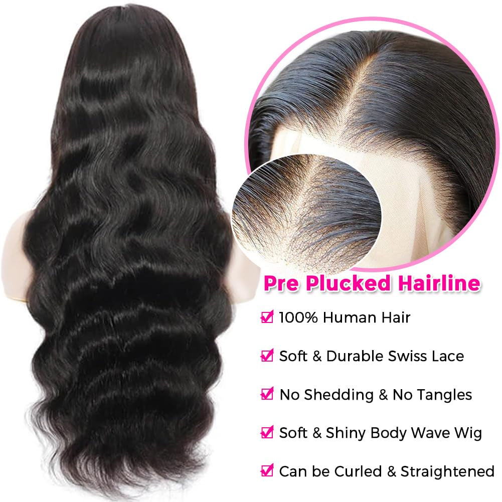 Body Wave Lace Front Wigs Human Hair Pre Plucked with Baby Hair 180 Density Glueless Human Hair Wigs for Women 13X4 HD Transparent Lace Front Wigs with Natural Hairline(26 Inch)