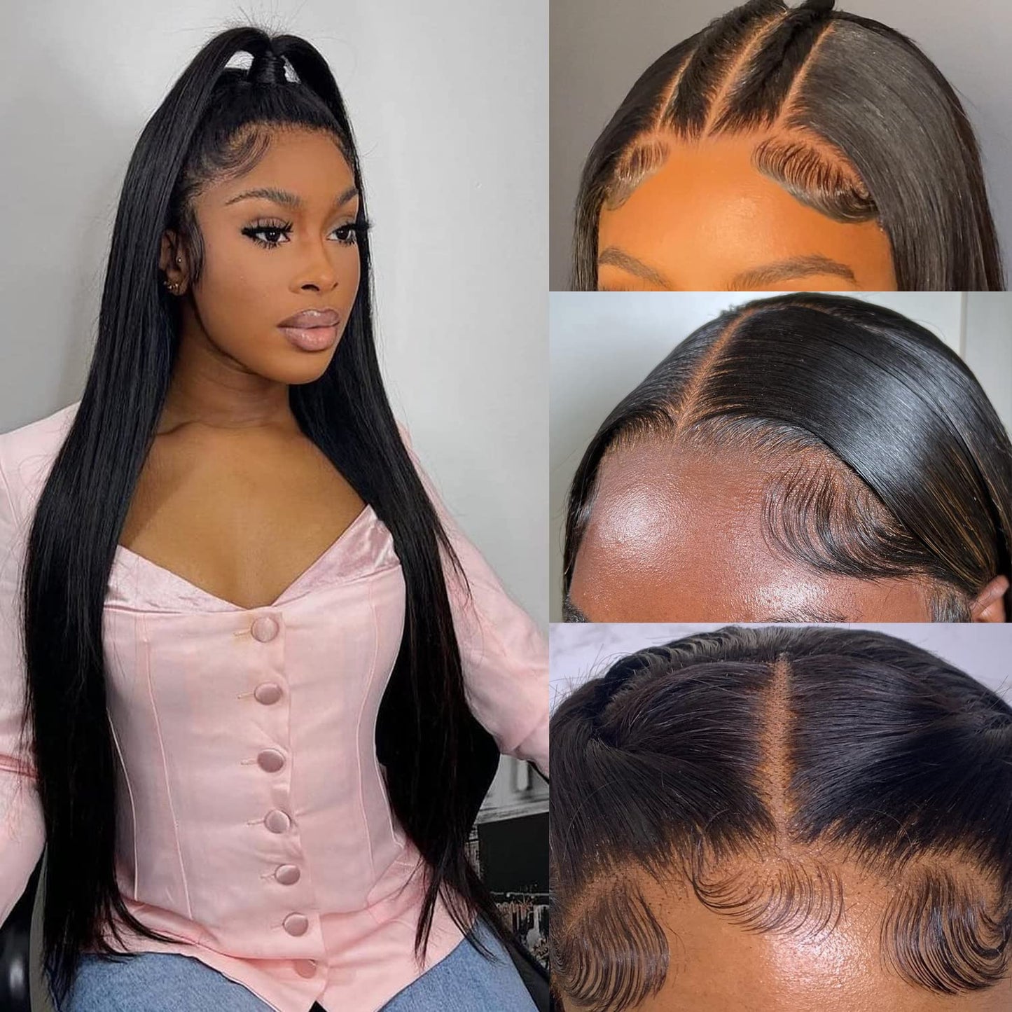 30 Inch Lace Front Wigs Human Hair Pre Plucked with Baby Hair 13X4 Straight HD Transparent Lace Front Wigs for Women 200 Density Glueless Natural Color