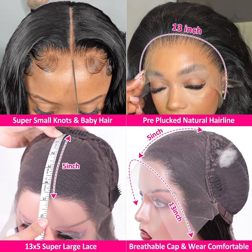 Body Wave Lace Front Wigs Human Hair Pre Plucked with Baby Hair 180 Density Glueless Human Hair Wigs for Women 13X4 HD Transparent Lace Front Wigs with Natural Hairline(26 Inch)