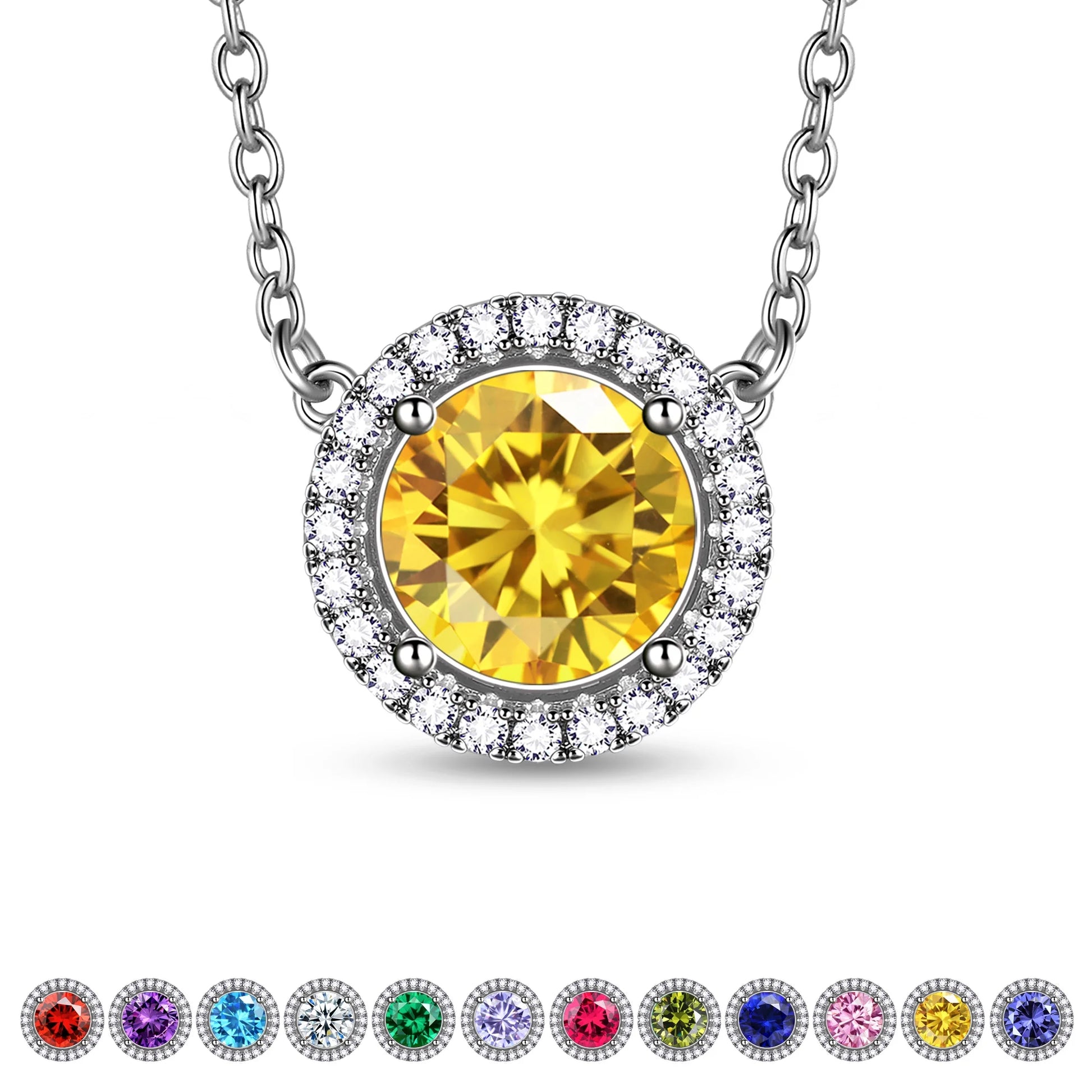 November Birthstone Necklaces Silver Plated Yellow round Shape Pendant Jewelry Birthday Gifts for Women