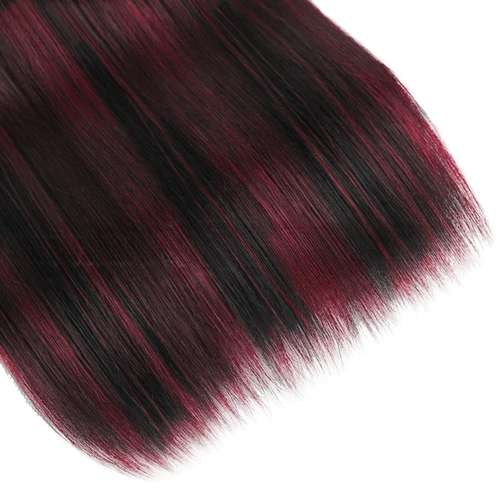 P1B99J Wine Red Ombre Straight Human Hair Bundles - 30 Inch Burgundy Two Tone Bundles