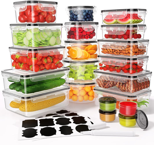 40 Pcs Food Storage Containers with Lids Airtight (20 Containers & 20 Lids), Plastic Meal Prep Container for Pantry & Kitchen Organization, Bpa-Free, Leak-Proof with Labels & Marker Pen