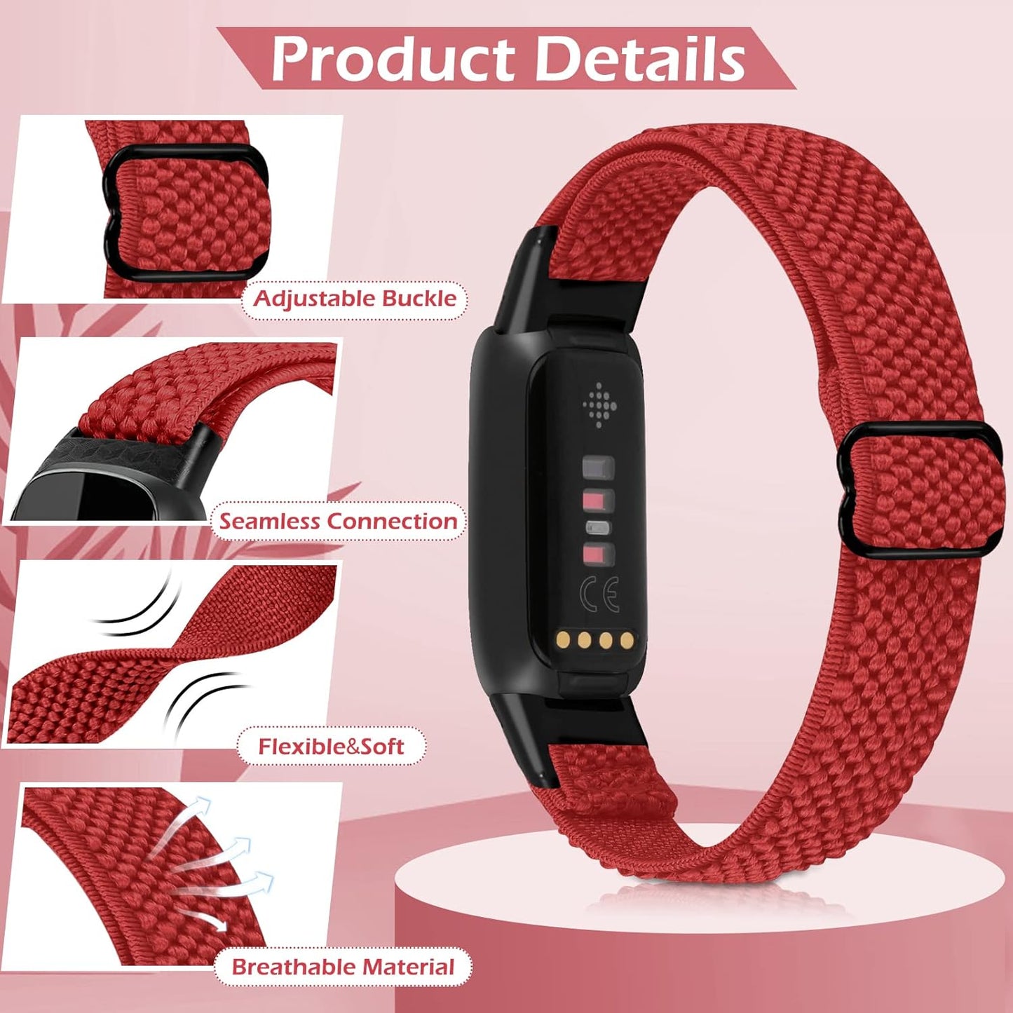 3 Pack Solo Loop Elastic Nylon Bands Compatible with Fitbit Luxe Bands for Women Men,Stretchy Adjustable Breathable Comfortable Sports Replacement Straps Wristband for Fitbit Luxe