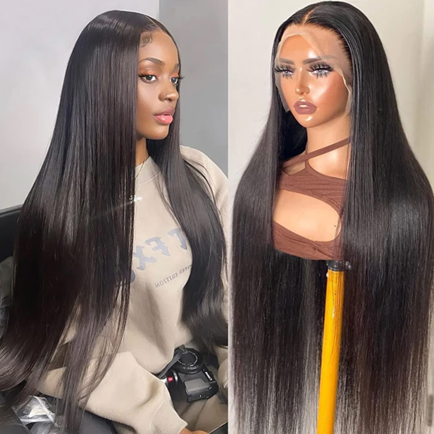 30 Inch Lace Front Wigs Human Hair Pre Plucked with Baby Hair 13X4 Straight HD Transparent Lace Front Wigs for Women 200 Density Glueless Natural Color