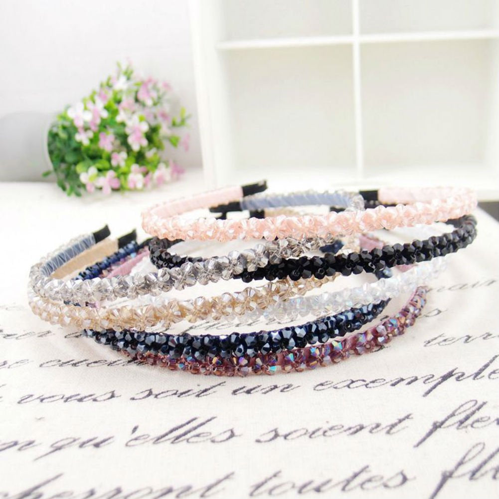 Fashion Super Shiny Women Two Rows Black Crystal Beads Headband Girls Headwear Rhinestone Beaded Hair Band Hair Accessories