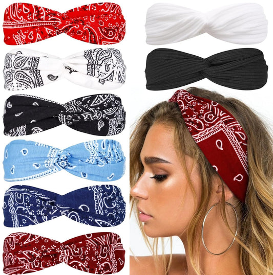 Bandana Headbands for Women Boho Elastic Hair Bands for Women'S Hair Twist Turban Head Wraps Fashion Hair Accessories