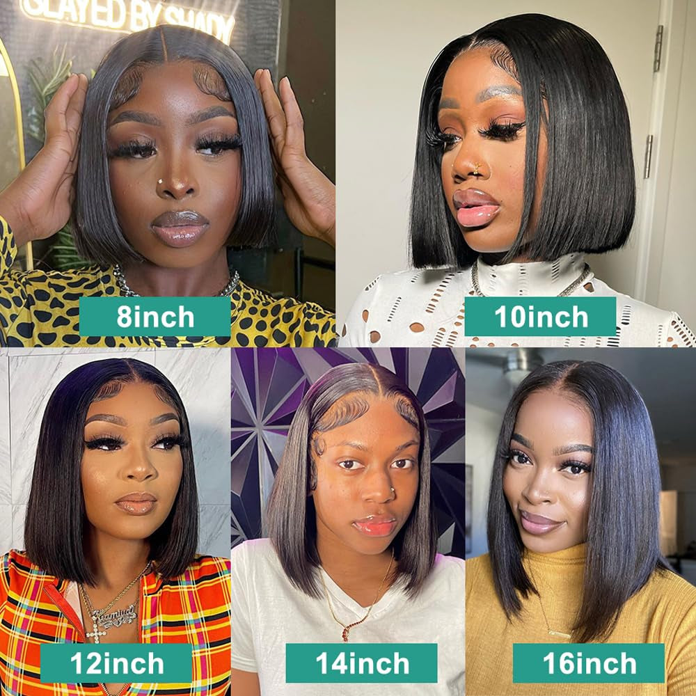 Hair 5X5 Lace Closure Bob Wig Human Hair Bone Straight 12 Inch Short Bob Wig Glueless Wigs Undetectable Transparent Lace Wig Pre Plucked for Women 150% Density Brazilian Wigs