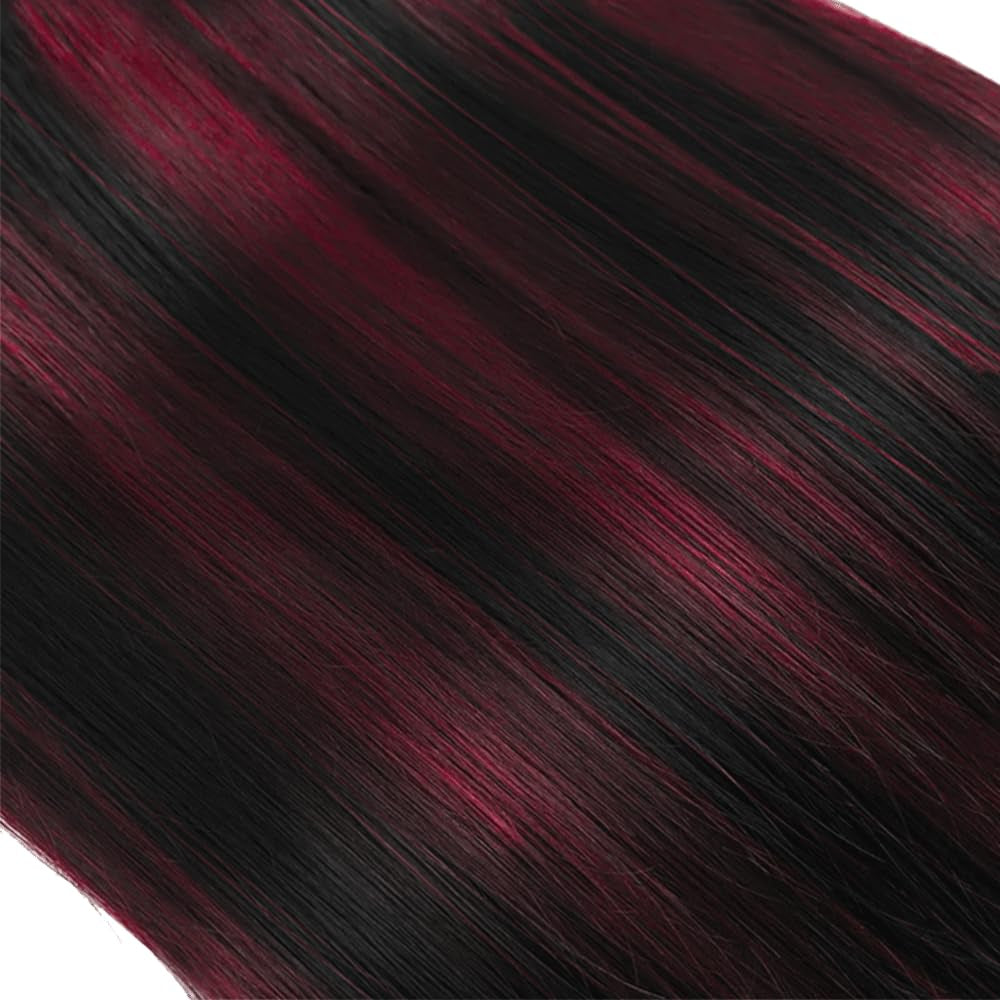 P1B99J Wine Red Ombre Straight Human Hair Bundles - 30 Inch Burgundy Two Tone Bundles