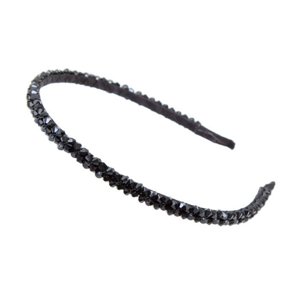 Fashion Super Shiny Women Two Rows Black Crystal Beads Headband Girls Headwear Rhinestone Beaded Hair Band Hair Accessories