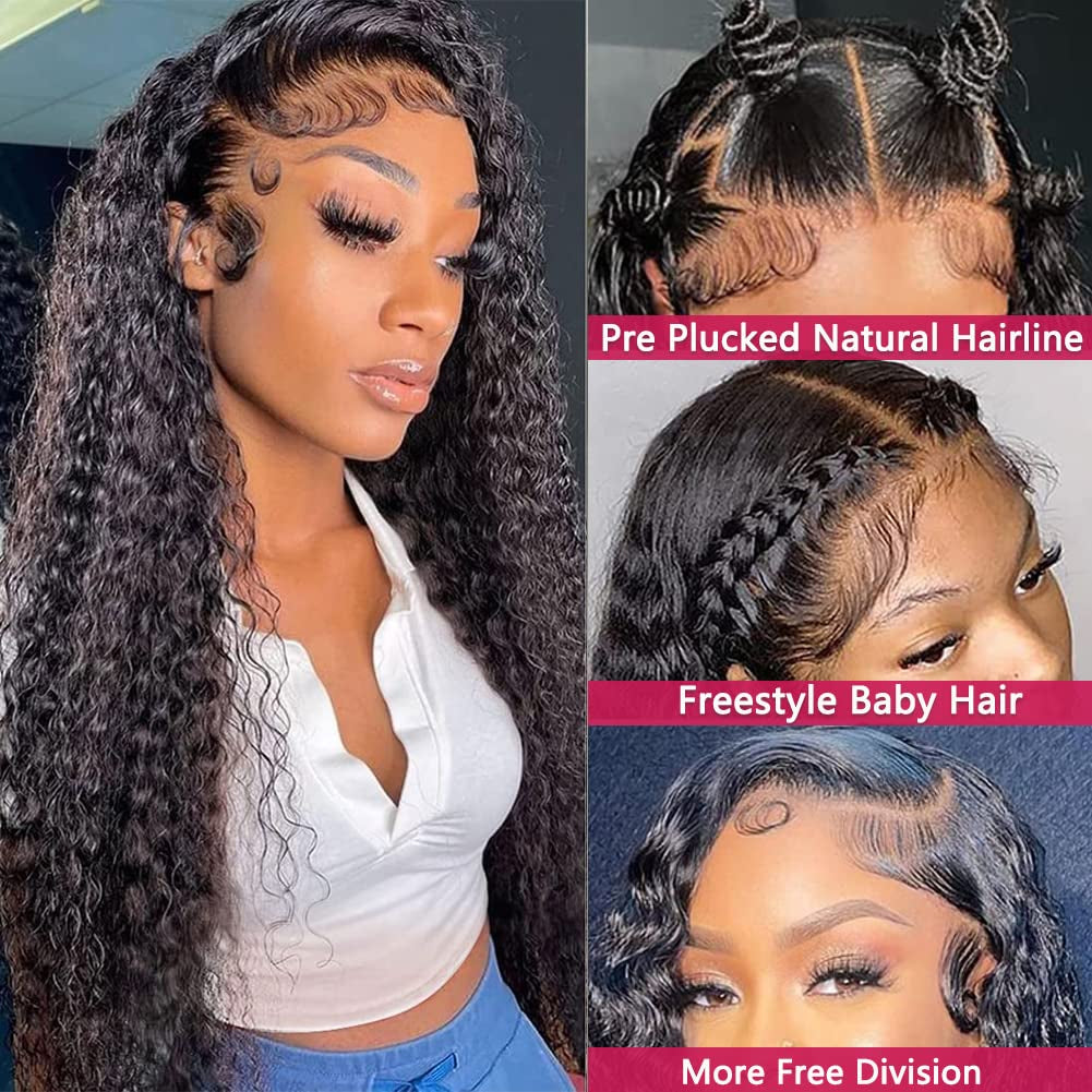 13X4 HD Transparent Lace Front Wigs Human Hair Pre Plucked Hairline with Baby Hair 180 Density Brazilian Water Wave Wigs for Black Women(20 Inch)