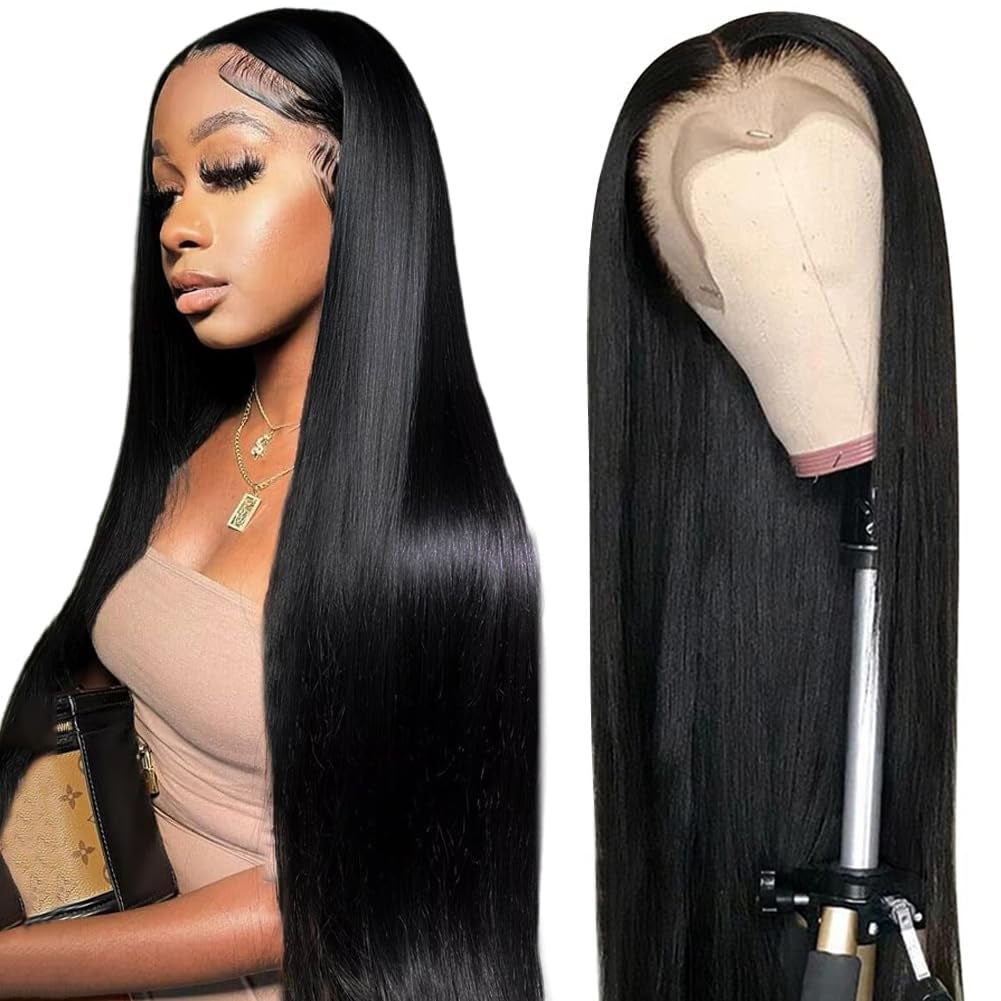 250% Density 30 Inch 13X6 Lace Front Wigs Human Hair Straight HD Transparent Lace Front Human Hair Wigs for Black Women Glueless Wigs Human Hair Pre Plucked with Baby Hair