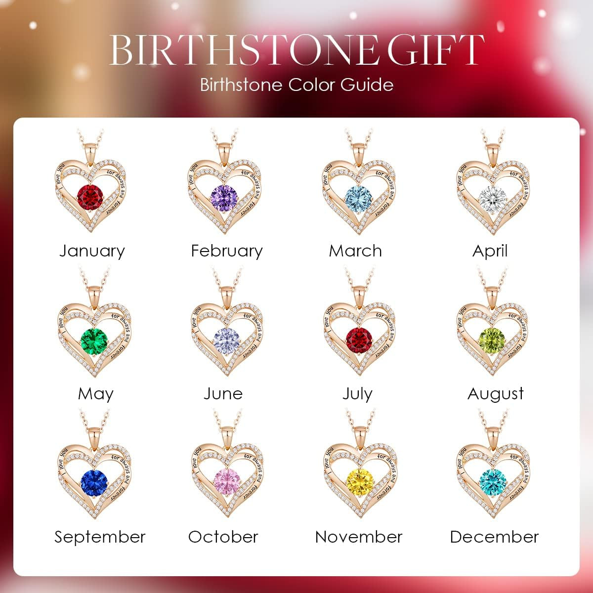 Chrismas Gifts for Women, Forever Love Heart Necklaces for Women, Wedding Anniversary, Birthday Gift for Wife, S925 Silver Jewelry with Birthstone Pendant, Ideal Valentine'S Gifts for Her