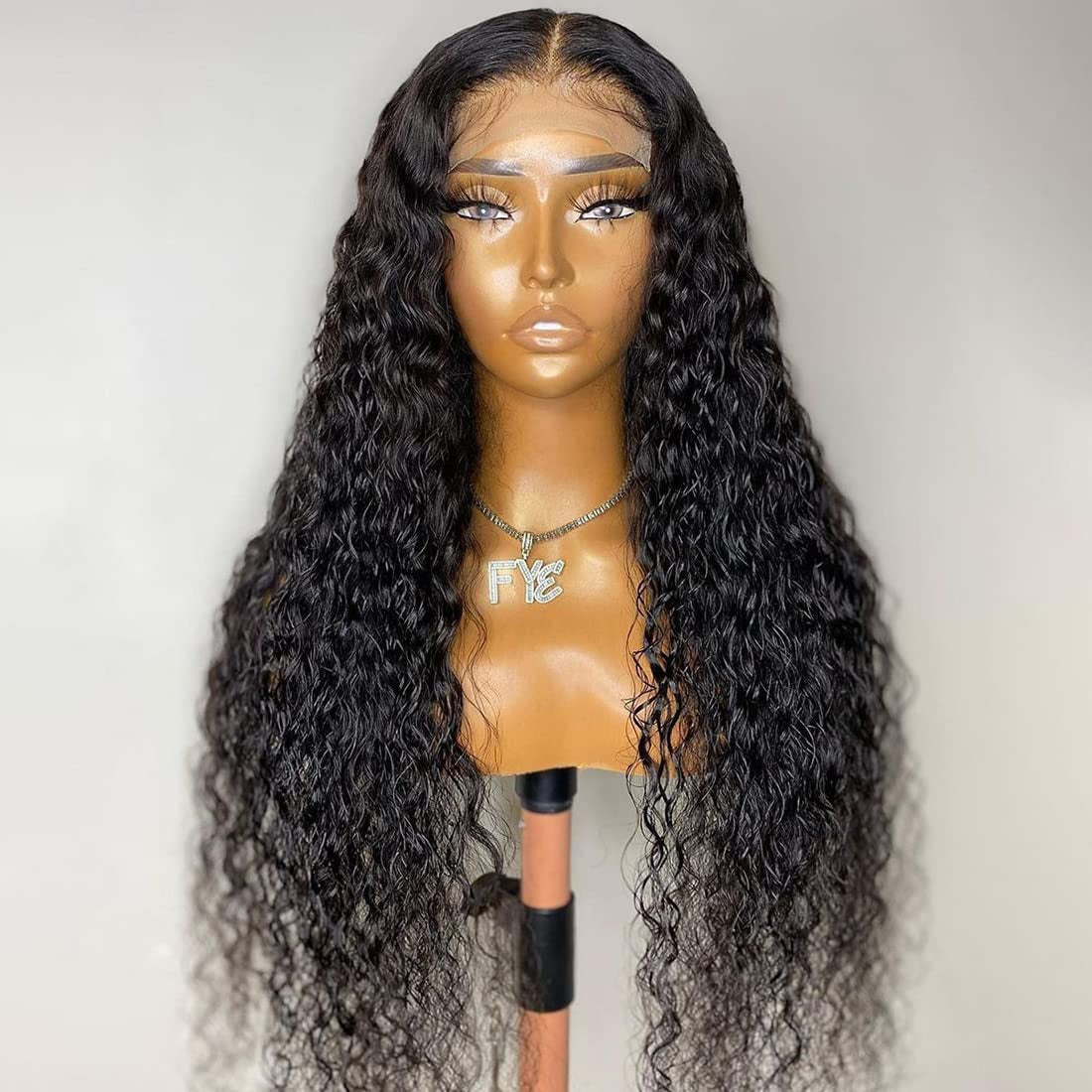 Curly Lace Front Wigs Black Deep Wave Glueless Lace Front Wig for Black Women Synthetic Heat Resistant Fiber Hair Wigs 24-26 Inch