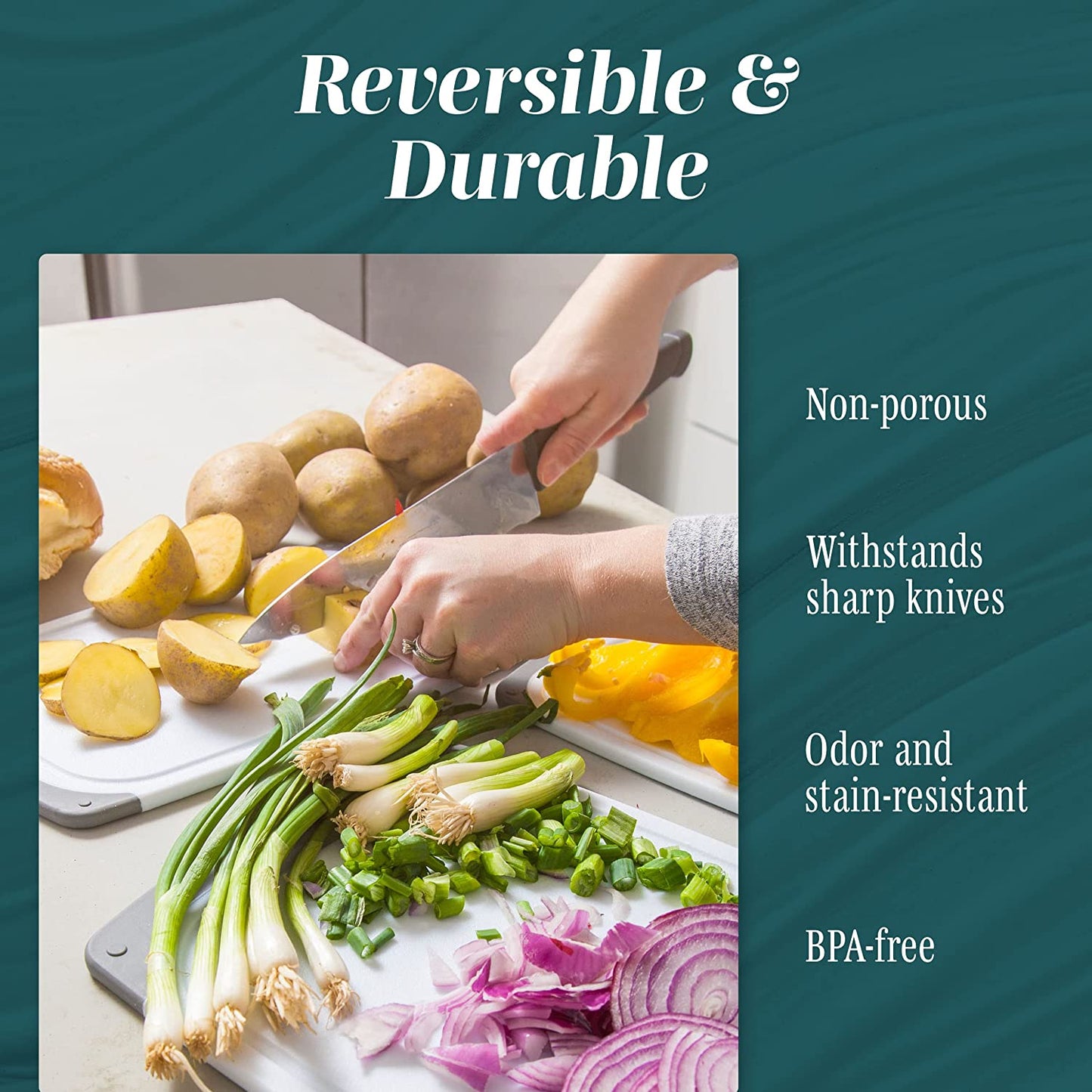 Cutting Boards for Kitchen - Bpa-Free Chopping Board - Different Sizes & Non Slip Handles - Reversible, Large Cutting Board Set - Unique Gifts for Cooks Who Have Everything - 3-Pack Gray