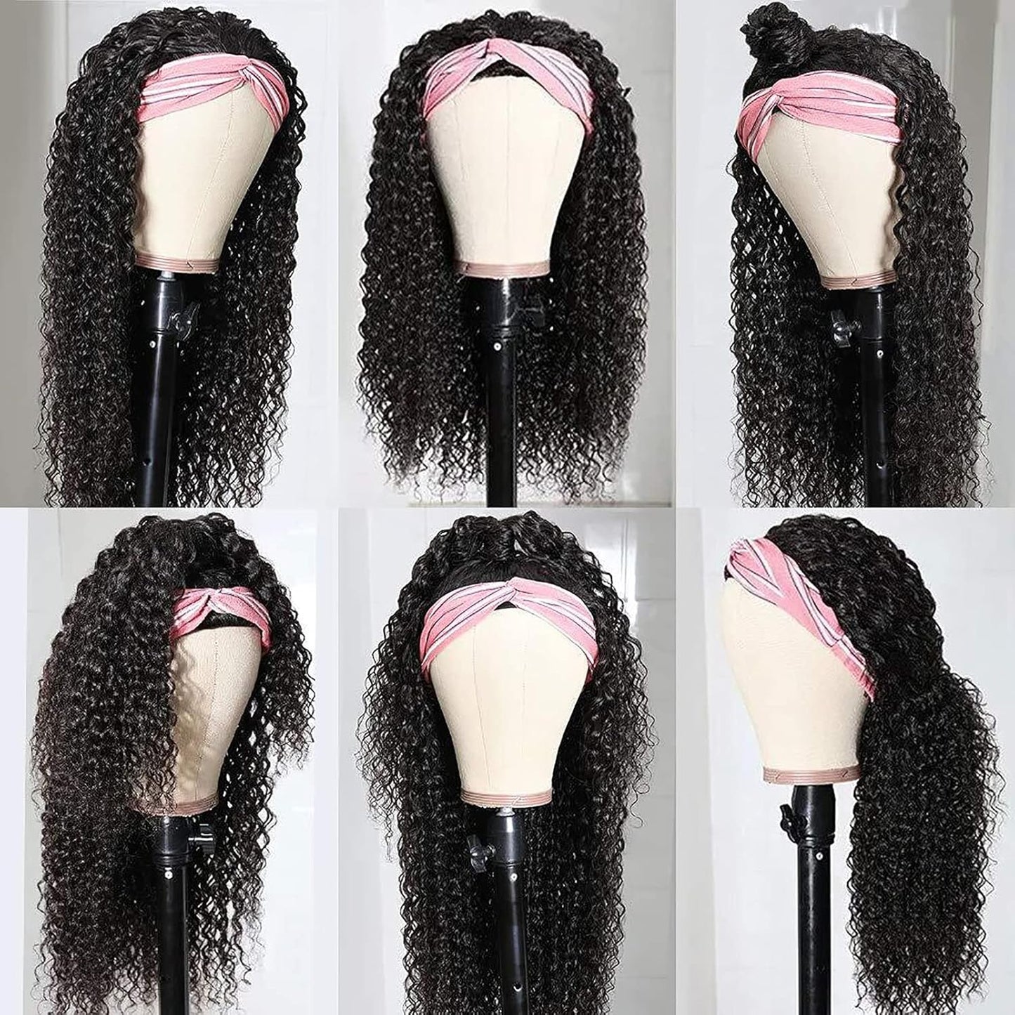 Headband Wig Deep Wave Human Hair Wigs Virgin Hair Wigs 14 Inch None Lace Front Wigs for Black Women Deep Wave Machine Made Wigs Natural Color