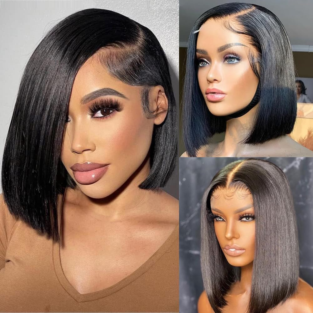 Hair 5X5 Lace Closure Bob Wig Human Hair Bone Straight 12 Inch Short Bob Wig Glueless Wigs Undetectable Transparent Lace Wig Pre Plucked for Women 150% Density Brazilian Wigs