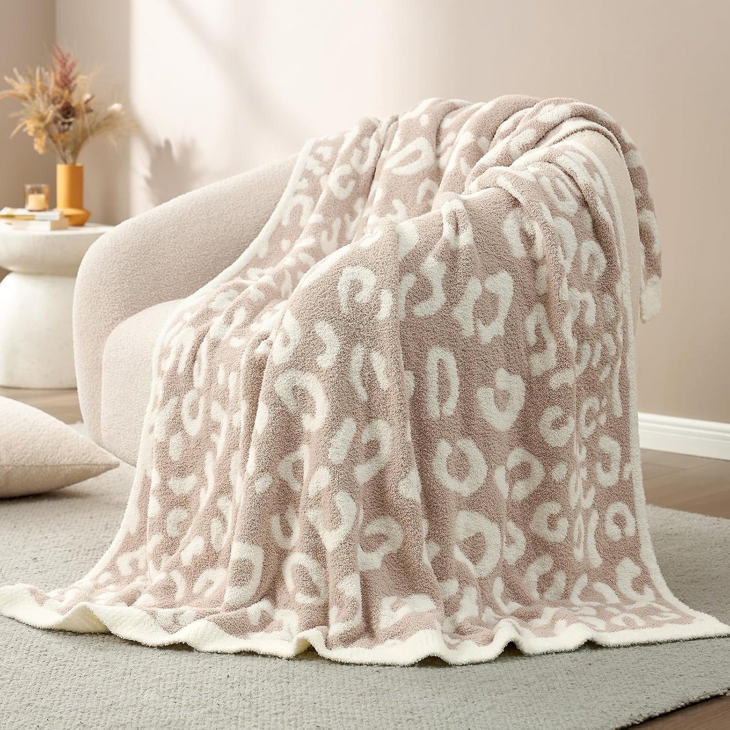 Leopard Throw Blanket for Couch Bed Sofa 50X60 Inches, Reversible Beige Leopard Blanket Ultra Soft Cozy Blankets for Women Mothers Birthday Gifts