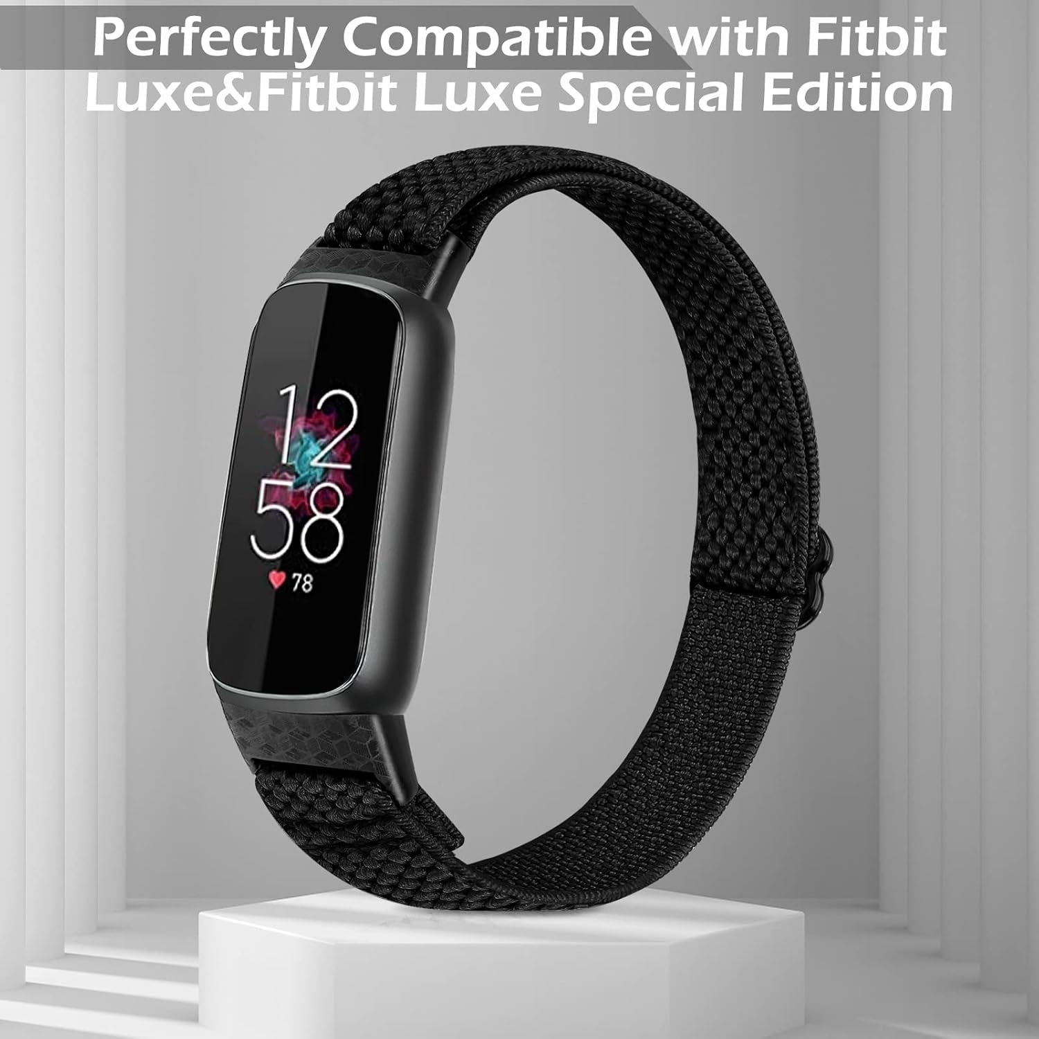 3 Pack Solo Loop Elastic Nylon Bands Compatible with Fitbit Luxe Bands for Women Men,Stretchy Adjustable Breathable Comfortable Sports Replacement Straps Wristband for Fitbit Luxe