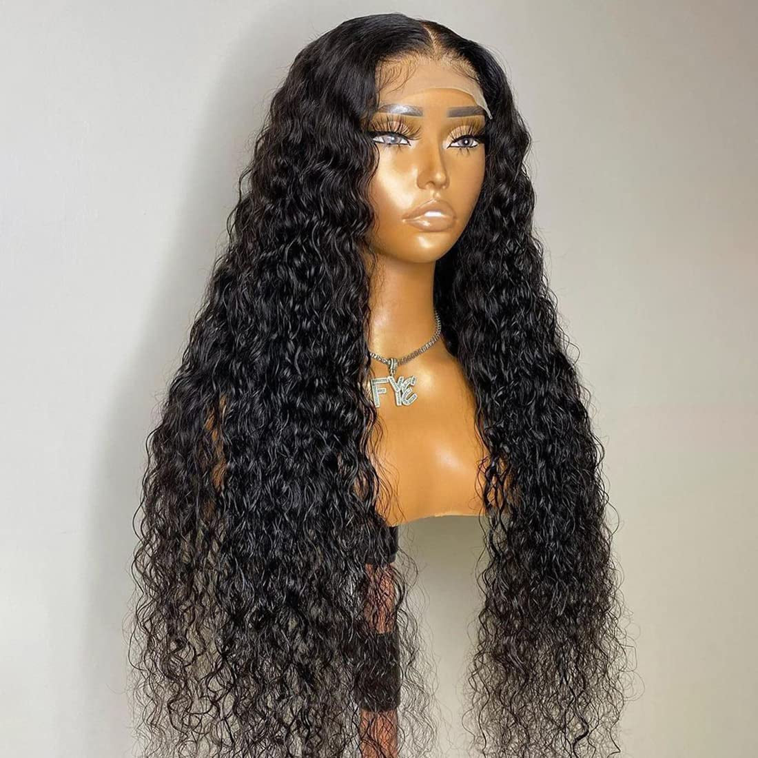 Curly Lace Front Wigs Black Deep Wave Glueless Lace Front Wig for Black Women Synthetic Heat Resistant Fiber Hair Wigs 24-26 Inch