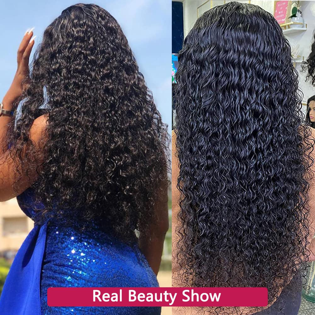 13X4 HD Transparent Lace Front Wigs Human Hair Pre Plucked Hairline with Baby Hair 180 Density Brazilian Water Wave Wigs for Black Women(20 Inch)