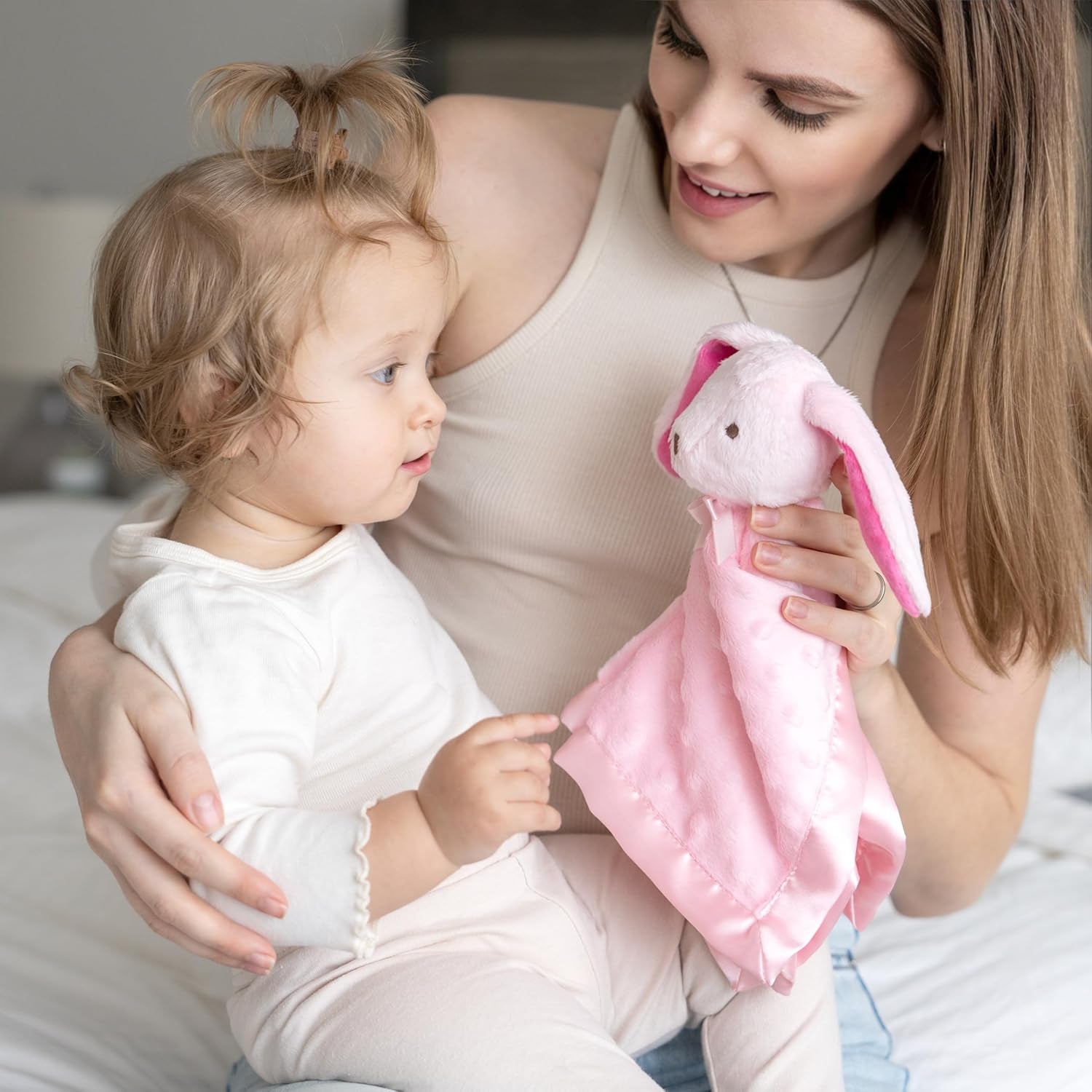 Baby Luxury Blanket - Ultra-Soft Bunny Lovey Security Blanket with Satin Trim | Plush Comforter for Newborns, Infants, and Toddlers - Perfect, Cozy Sleep Aid for Babies