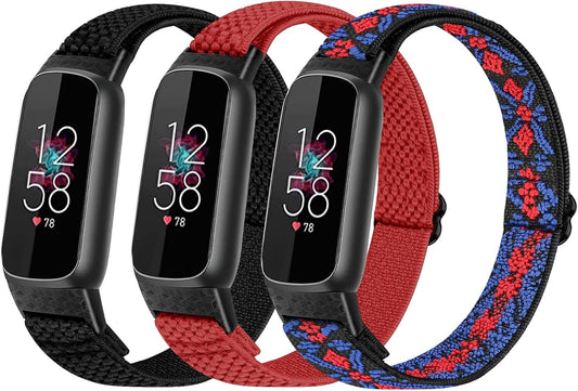 3 Pack Solo Loop Elastic Nylon Bands Compatible with Fitbit Luxe Bands for Women Men,Stretchy Adjustable Breathable Comfortable Sports Replacement Straps Wristband for Fitbit Luxe