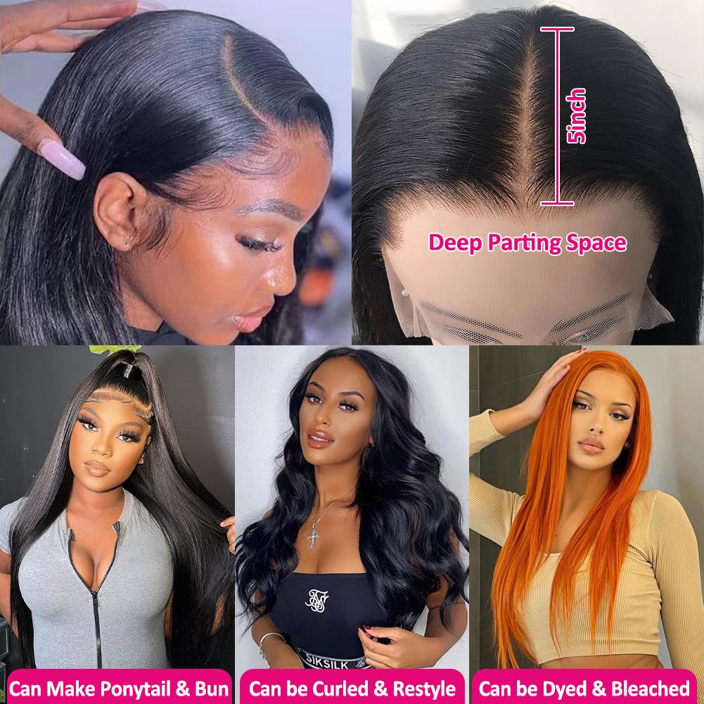 13X5 HD Lace Front Wigs Human Hair Pre Plucked Hairline with Baby Hair Glueless 180 Density Transparent Straight Human Hair Wigs for Black Women Natural Black Color (26Inch)