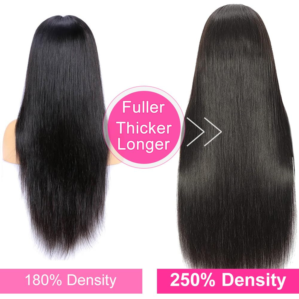 250% Density 30 Inch 13X6 Lace Front Wigs Human Hair Straight HD Transparent Lace Front Human Hair Wigs for Black Women Glueless Wigs Human Hair Pre Plucked with Baby Hair