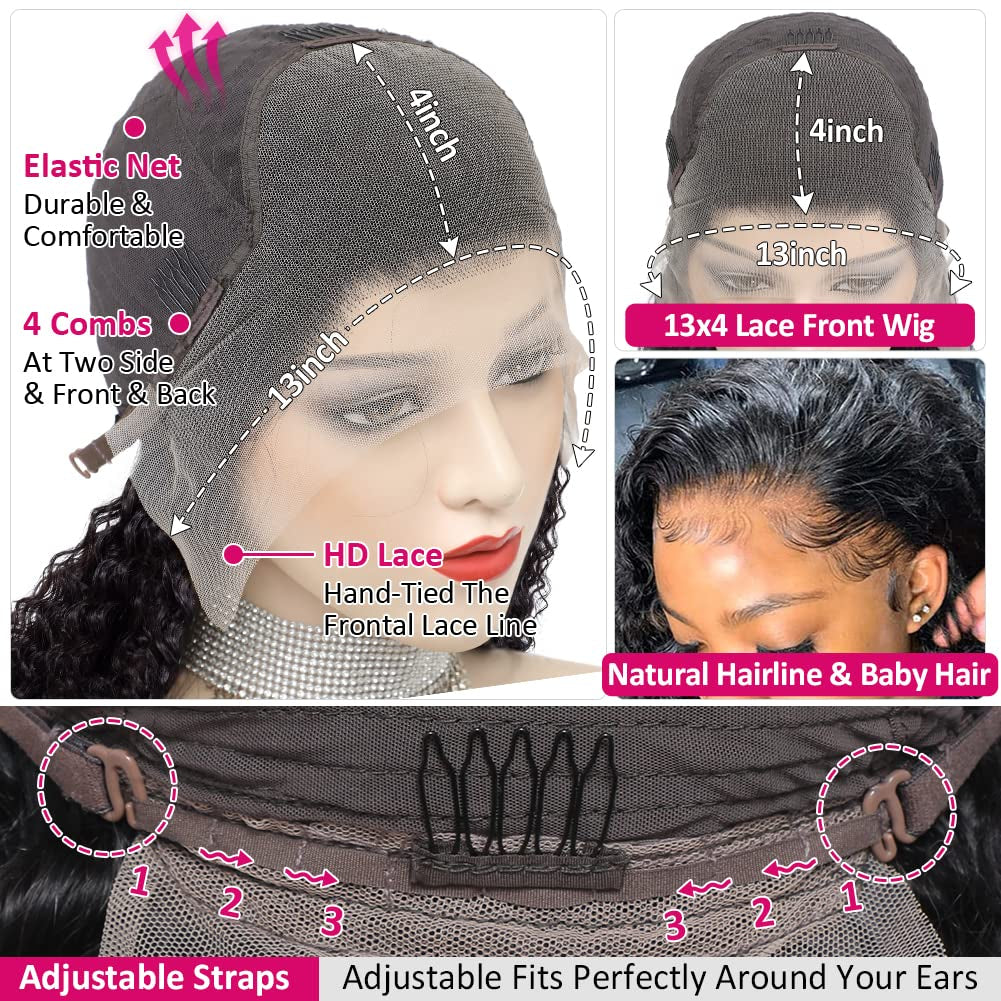 13X4 HD Transparent Lace Front Wigs Human Hair Pre Plucked Hairline with Baby Hair 180 Density Brazilian Water Wave Wigs for Black Women(20 Inch)